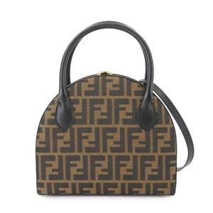 FENDI Black Leather Zucca Shoulder Bag